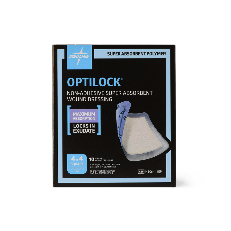 OptiLock Non-Adhesive Super Absorbent Wound Dressing, 4" x 4" (10 cm x 10 cm)