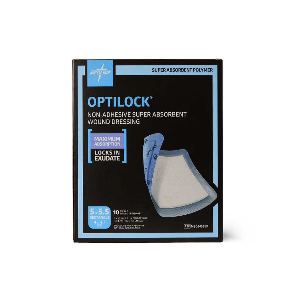 OptiLock Non-Adhesive Super Absorbent Wound Dressing, 4.75" x 5.5" (12 cm x 14 cm)