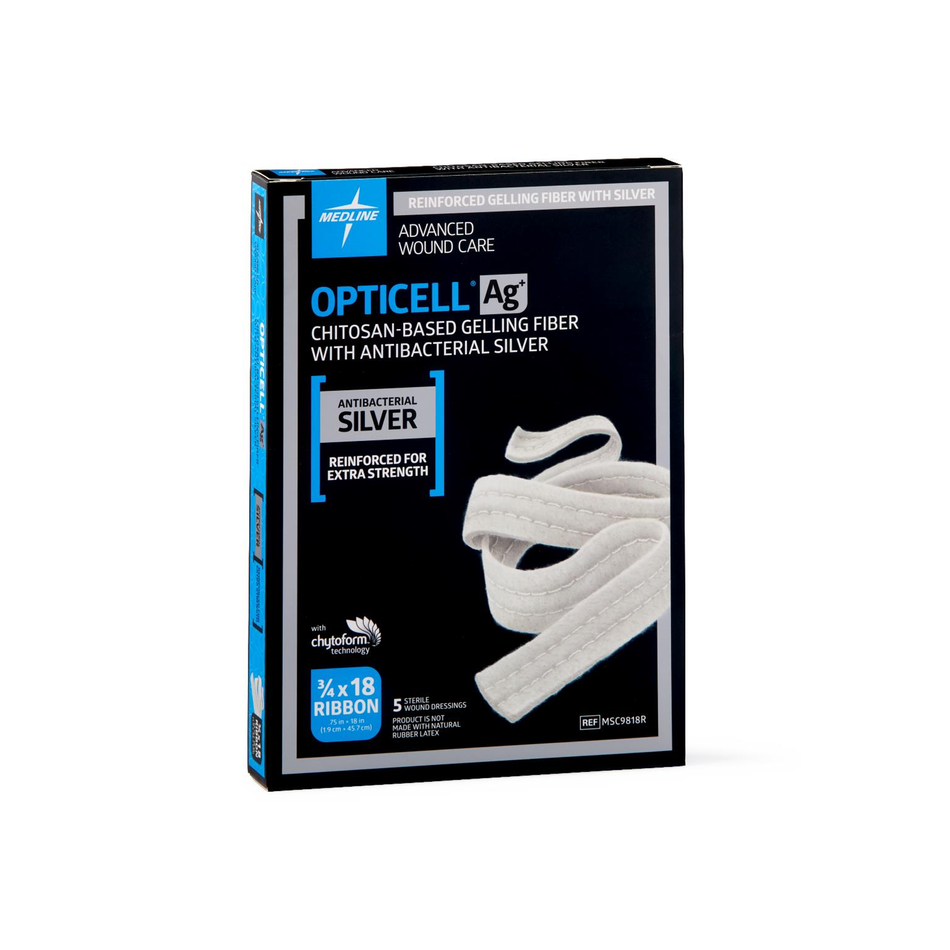 Opticell Ag+ Silver Antibacterial Gelling Fiber Wound Ribbon Dressing, 0.75" x 17.75" (1.9 x 45 cm)