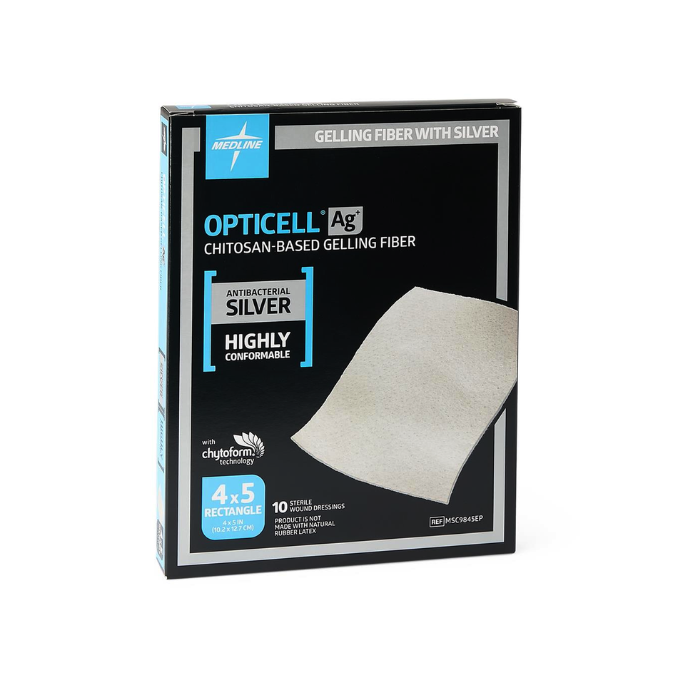 Opticell Ag+ Silver Antibacterial Gelling Fiber Wound Dressing, 4" x 4.75" (10 x 12 cm)