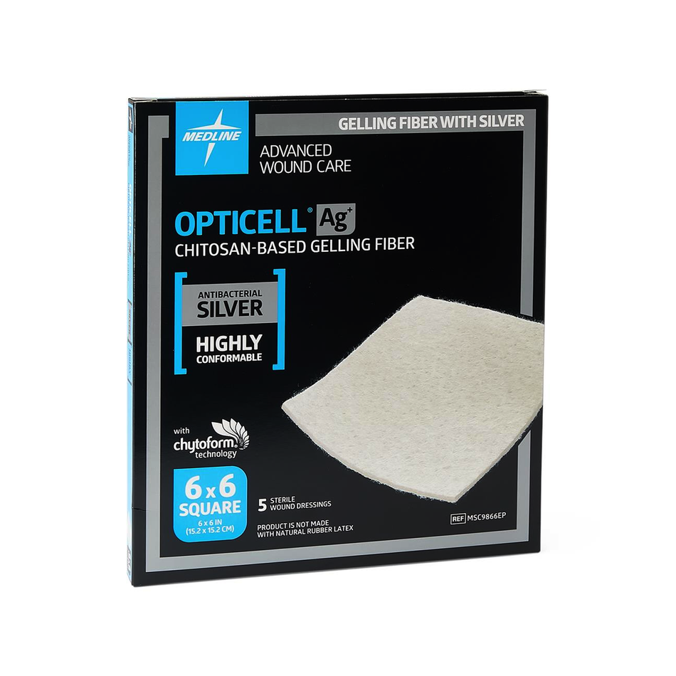 Opticell Ag+ Silver Antibacterial Gelling Fiber Wound Dressing, 6" x 6" (15 x 15 cm)