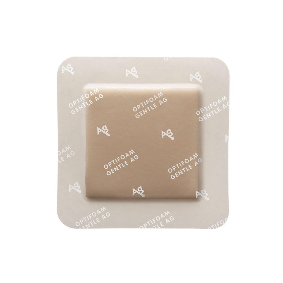Optifoam Gentle AG+ Wound Dressing w/ Silicone Adhesive Border, 4" x 4" (10 x 10 cm)