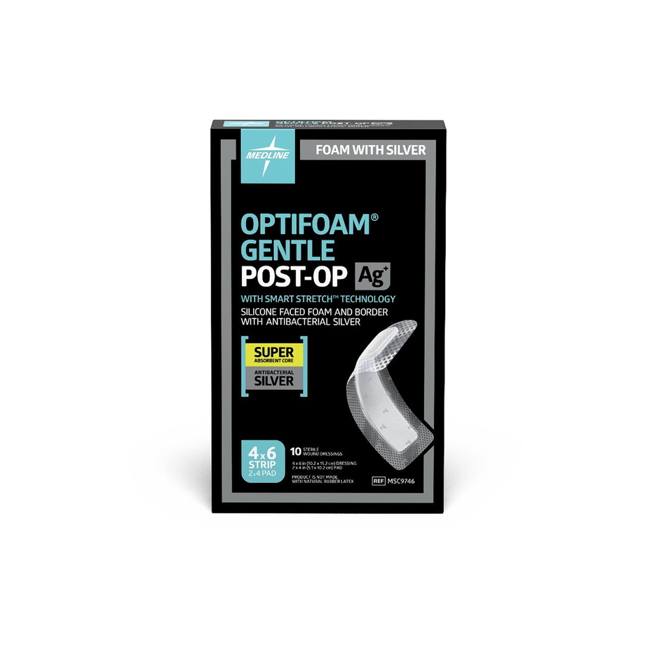 Optifoam Gentle Ag Silver Silicone Adhesive Foam Dressing w/ Border, 4" x 6" (10 x 15 cm)