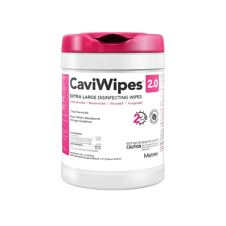 CaviWipes 2.0 XL Surface Disinfecting Wipes, 9" x 12" (65 Wipes per Tub)