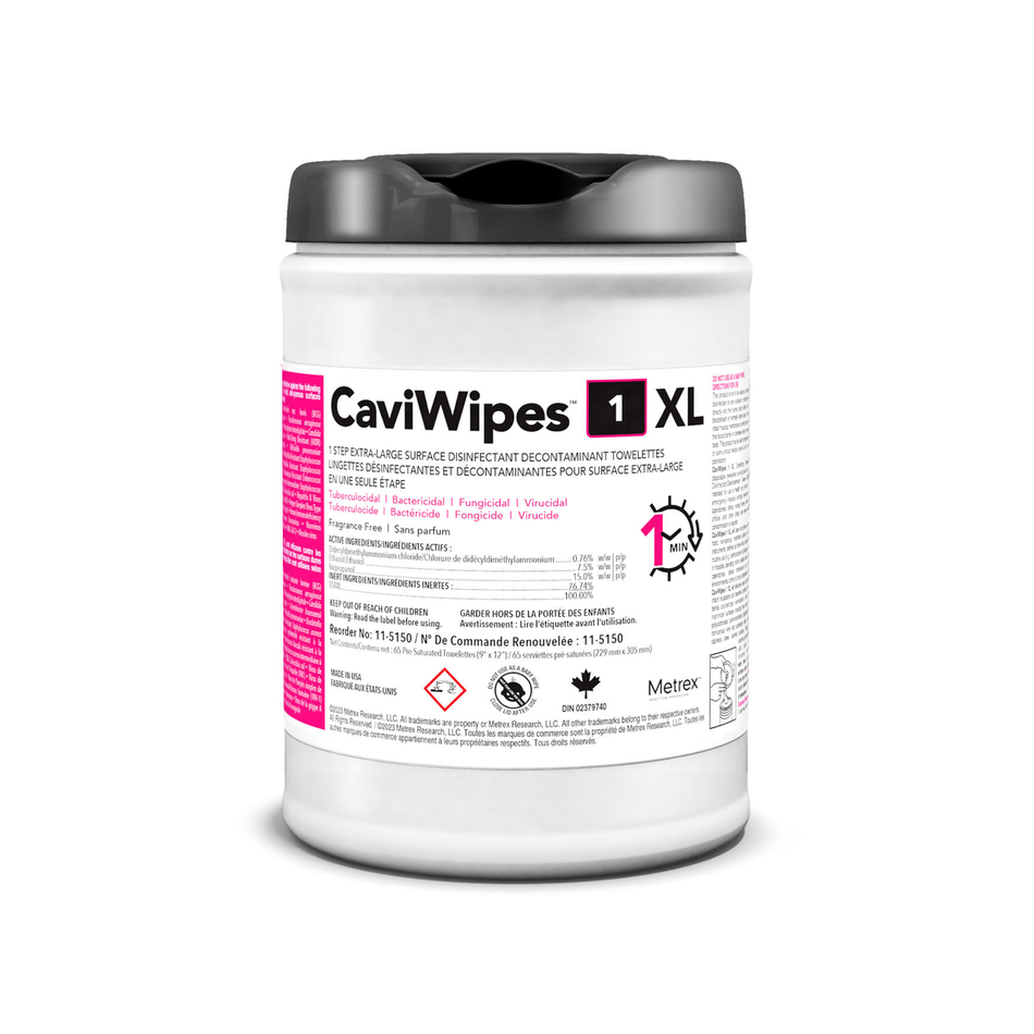 CaviWipes1 XL Surface Disinfecting Wipes, 9" x 12" (65 Wipes per Tub)