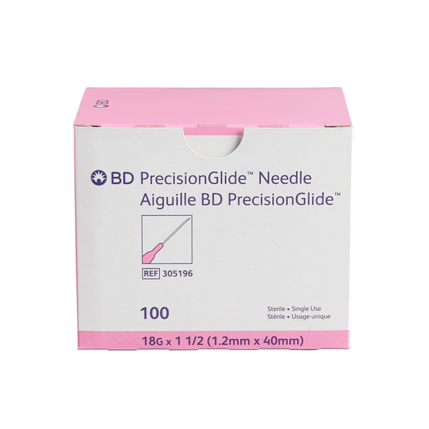 18G x 1.5" - BD305196 PrecisionGlide Hypodermic Needle, Box of 100