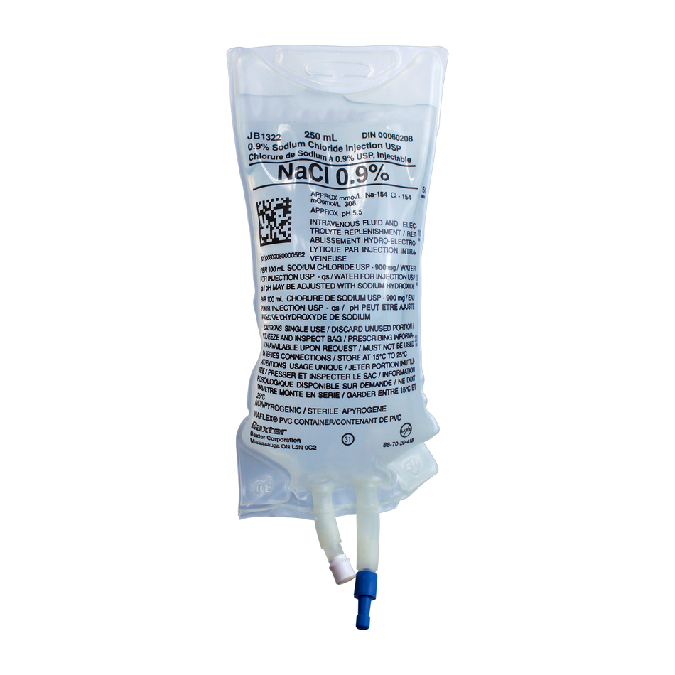 Baxter 0.9% Sodium Chloride Injection Solution USP, 250 mL Viaflex PVC Container