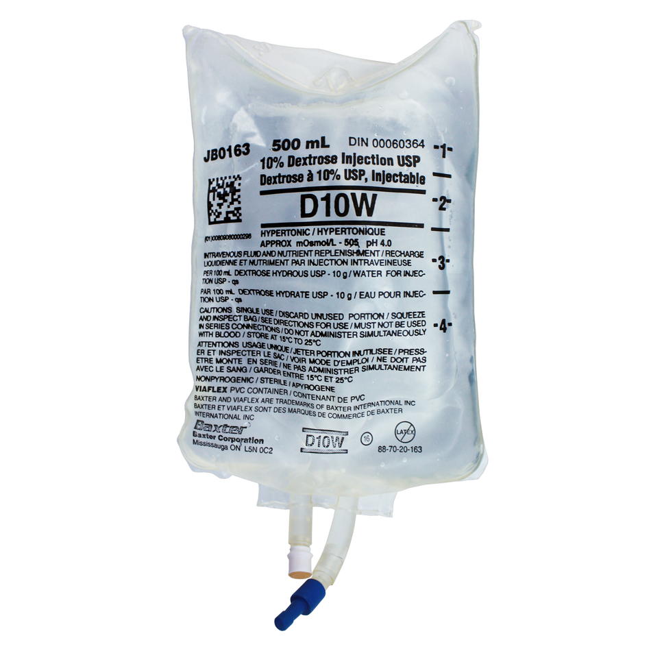 Baxter 10% Dextrose Injection Solution USP, 500 mL Viaflex PVC Container