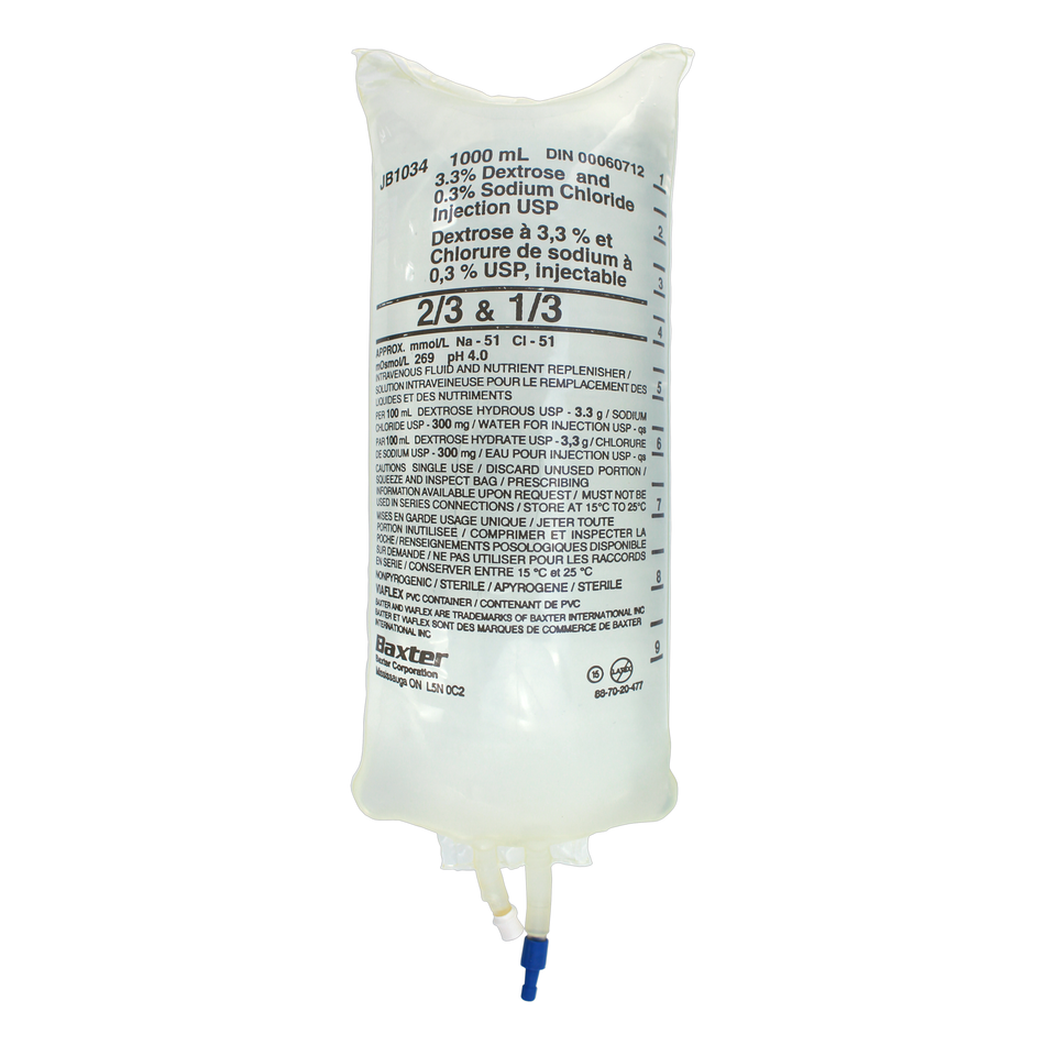 Baxter 3.3% Dextrose and 0.3% Sodium Chloride Injection Solution USP, 1000 mL Viaflex PVC Container