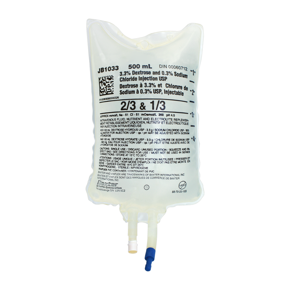 Baxter 3.3% Dextrose and 0.3% Sodium Chloride Injection Solution USP, 500 mL Viaflex PVC Container