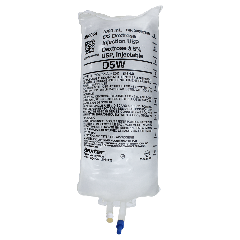 Baxter 5% Dextrose Injection Solution USP, 1000 mL Viaflex PVC Container