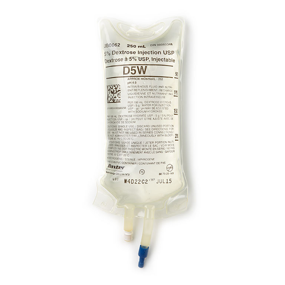 Baxter 5% Dextrose Injection Solution USP, 250 mL Viaflex PVC Container