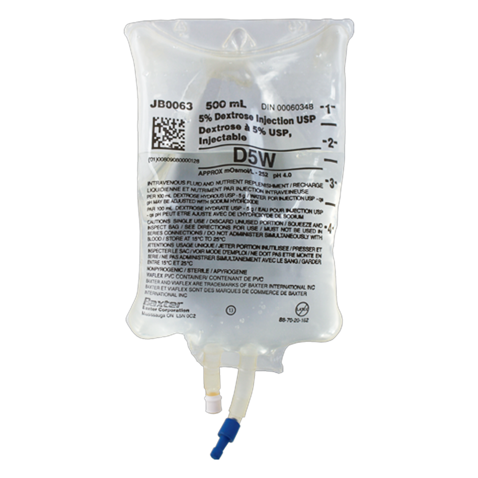 Baxter 5% Dextrose Injection Solution USP, 500 mL Viaflex PVC Container