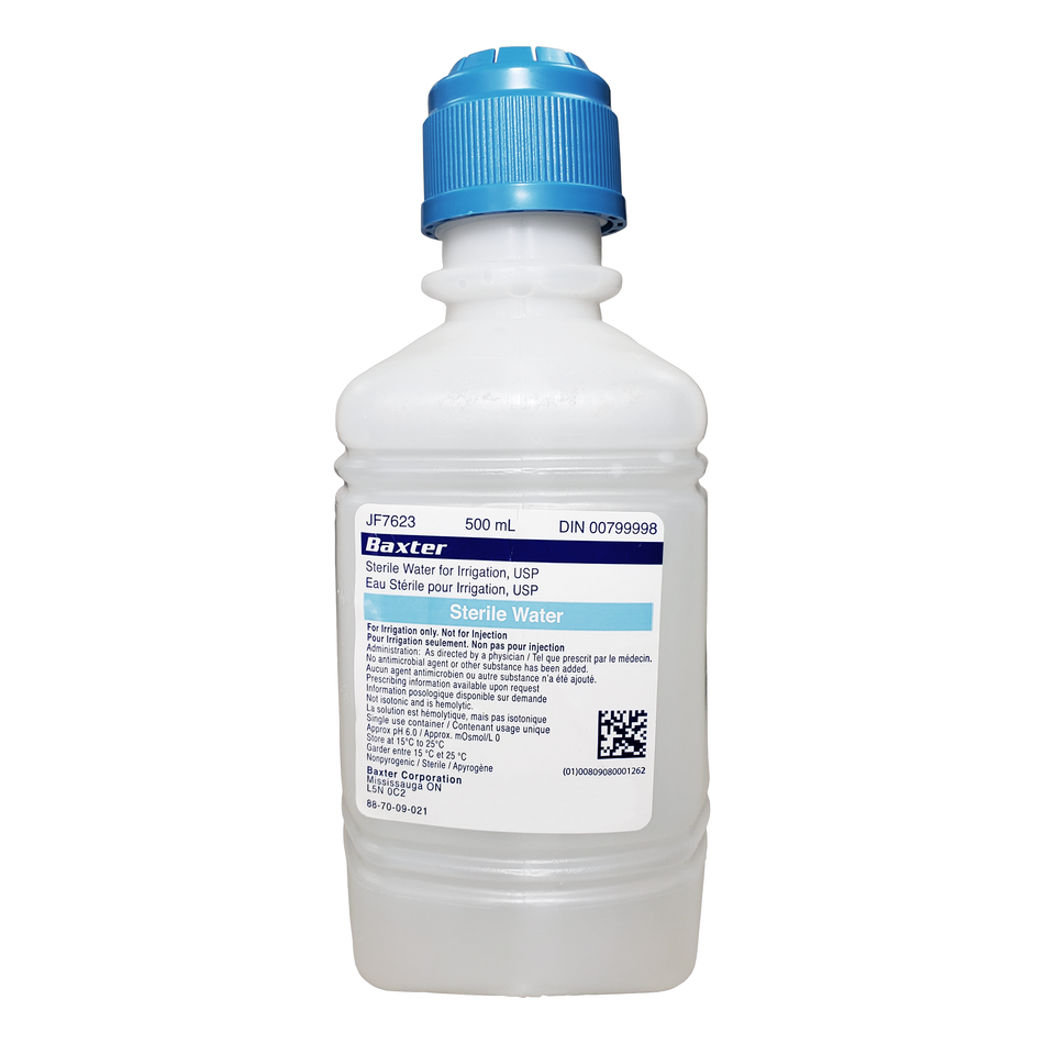 Baxter Sterile Water for Irrigation USP, 500 mL Plastic Pour Bottle (Not for Injection)