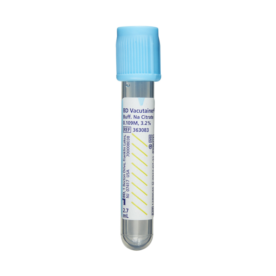 BD Vacutainer Citrate Plastic Blood Collection Tubes, 2.7 mL 13x75, Light Blue Hemogard Closure