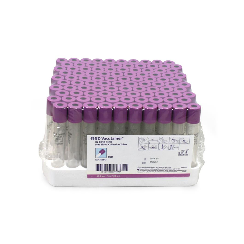 BD Vacutainer EDTA Plastic Blood Collection Tubes, 10.0 mL 16x100, Lavender Hemogard Closure
