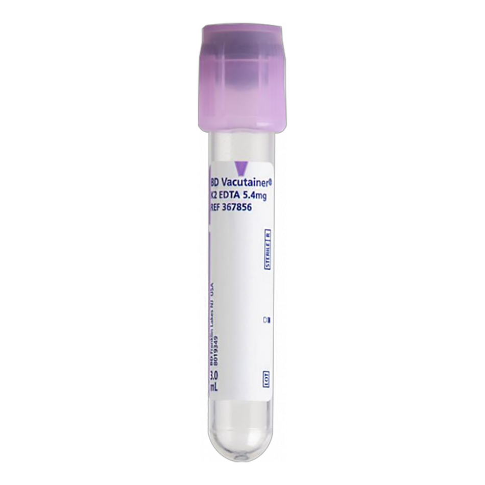 BD Vacutainer EDTA Plastic Blood Collection Tubes, 3.0 mL 13x75, Lavender Hemogard Closure