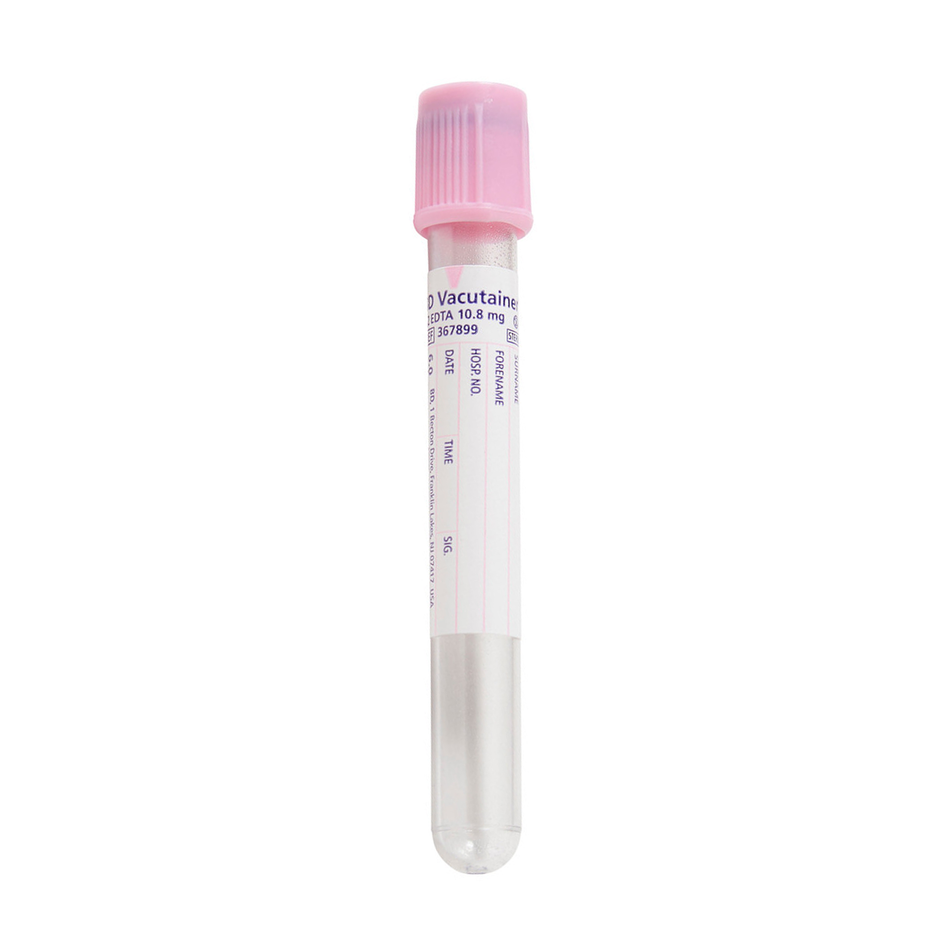 BD Vacutainer EDTA Plastic Blood Collection Tubes, 6.0 mL 13x100, Pink Hemogard Closure