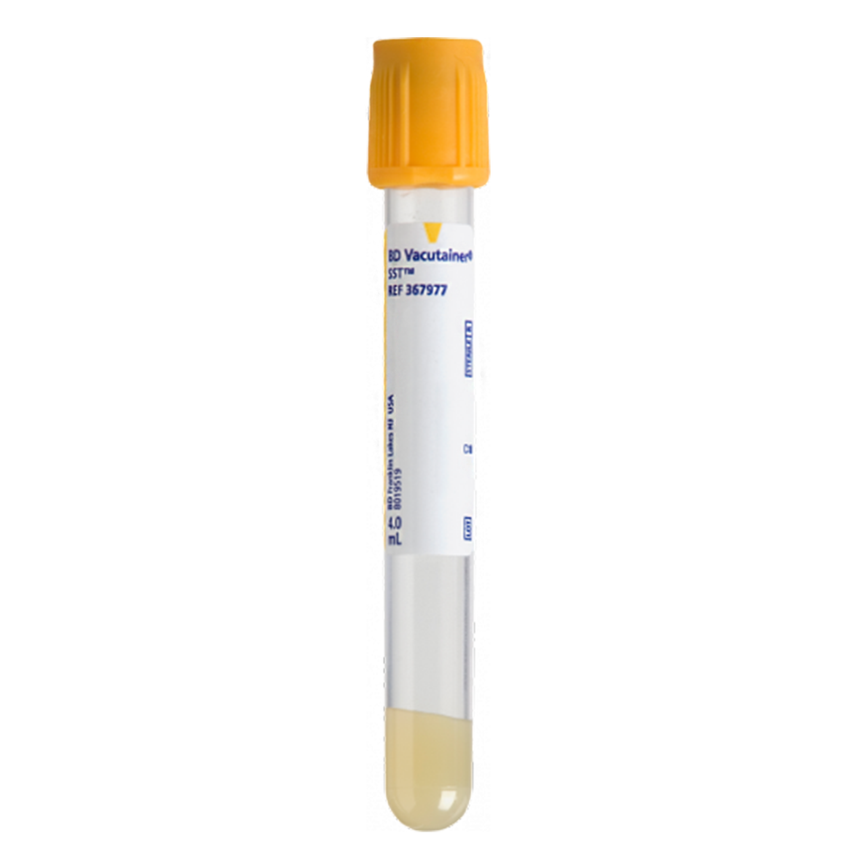 BD Vacutainer SST Plastic Blood Collection Tubes, 4.0 mL 13x100, Gold Hemogard Closure