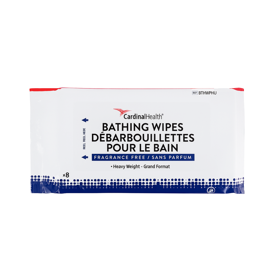 Cardinal Health Fragrance-Free Bathing Wipes Heavy Weight, 7.8" x 7.8" (20 x 20 cm) 8 Wipes per Softpack