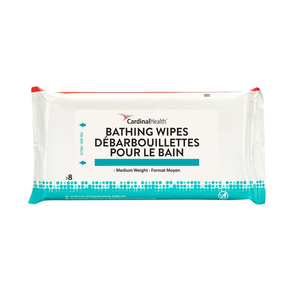 Cardinal Health Fragrance-Free Bathing Wipes Medium Weight, 7.8" x 7.8" (20 x 20 cm) 8 Wipes per Softpack