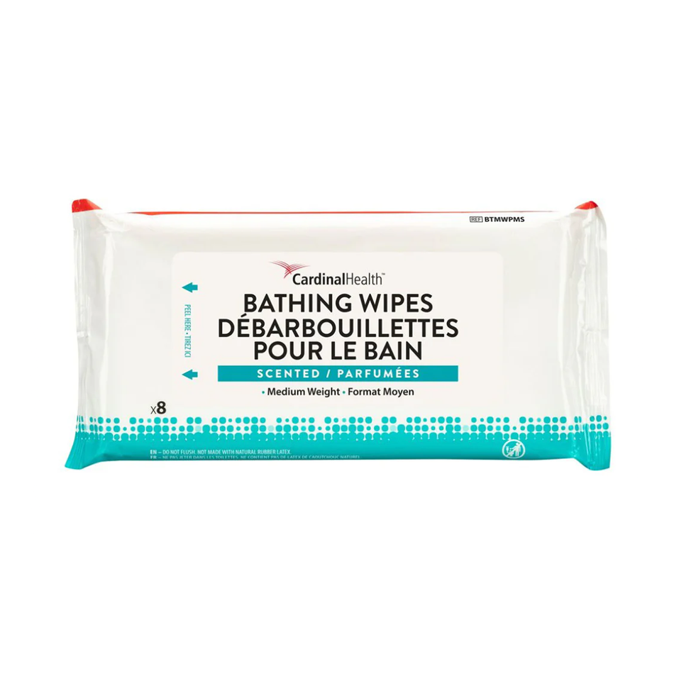 Cardinal Health Scented Bathing Wipes Medium Weight, 7.8" x 7.8" (20 x 20 cm) 8 Wipes per Softpack