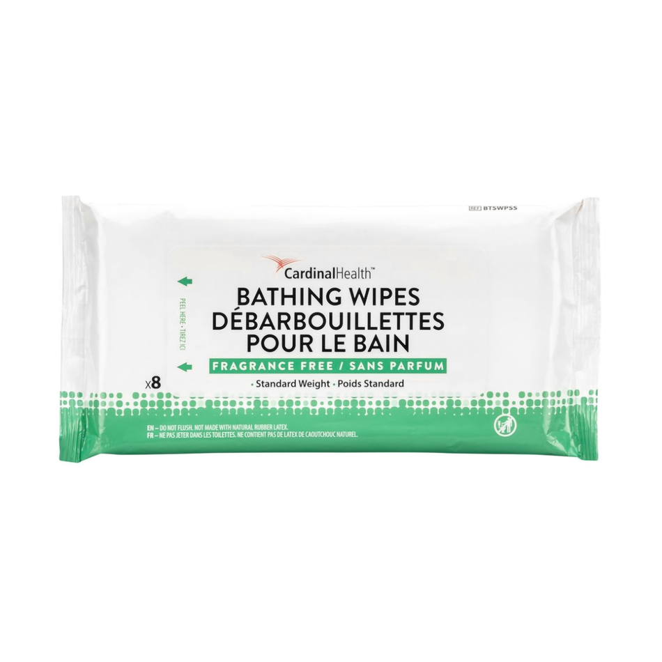 Cardinal Health Fragrance-Free Bathing Wipes Standard Weight, 7.8" x 7.8" (20 x 20 cm) 8 Wipes per Softpack