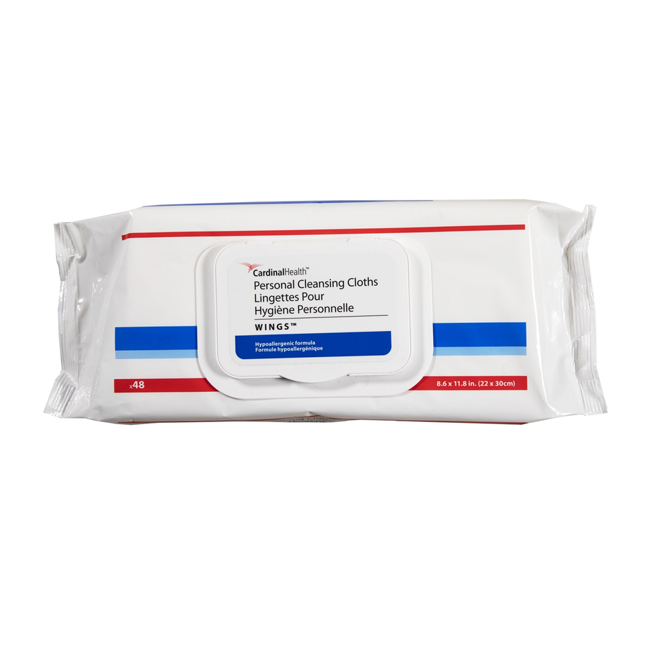 Wings Pre-Moistened Personal Cleansing Cloths, 8.6" x 11.8" (22 x 30 cm) 48 Wipes per Softpack