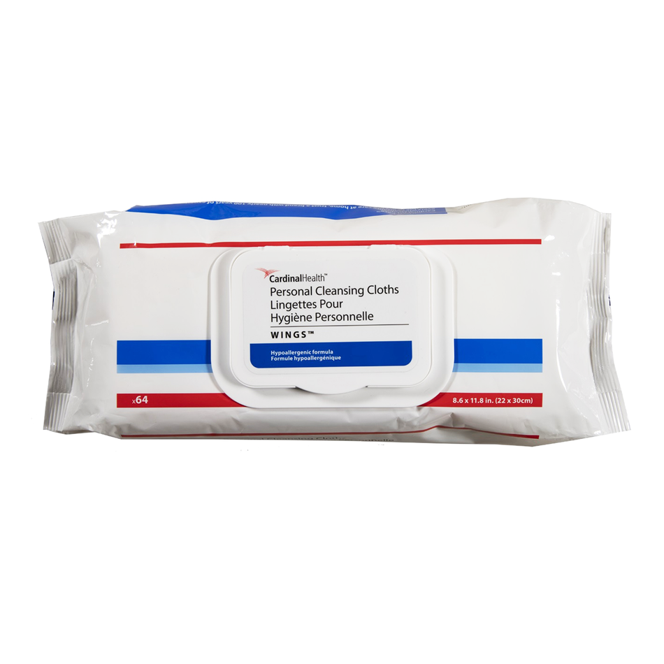 Wings Pre-Moistened Personal Cleansing Cloths, 8.6" x 11.8" (22 x 30 cm) 64 Wipes per Softpack
