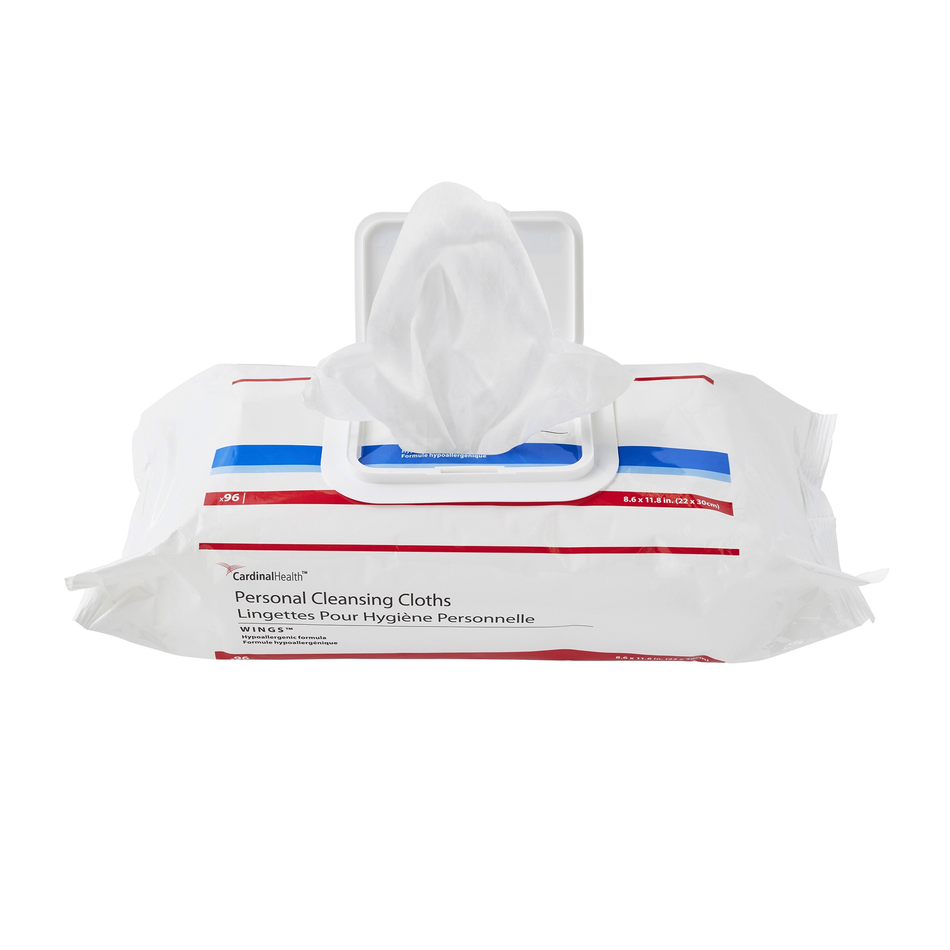 Wings Pre-Moistened Personal Cleansing Cloths, 8.6" x 11.8" (22 x 30 cm) 96 Wipes per Softpack