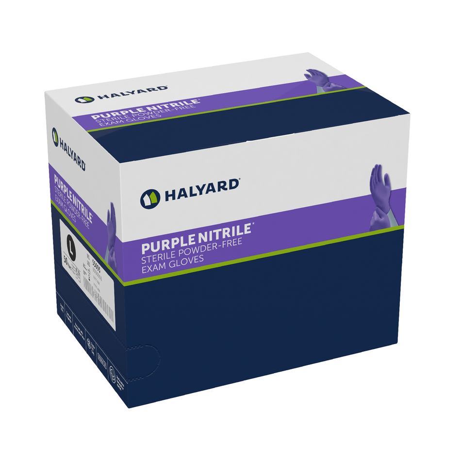 Halyard Purple Sterile Nitrile Exam Gloves, Powder-Free 9.5" Cuff, Size L (Pair Packs)