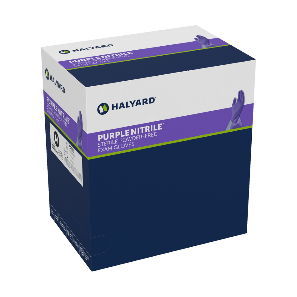 Halyard Purple Sterile Nitrile Exam Gloves, Powder-Free 9.5" Cuff, Size M (Single Packs)