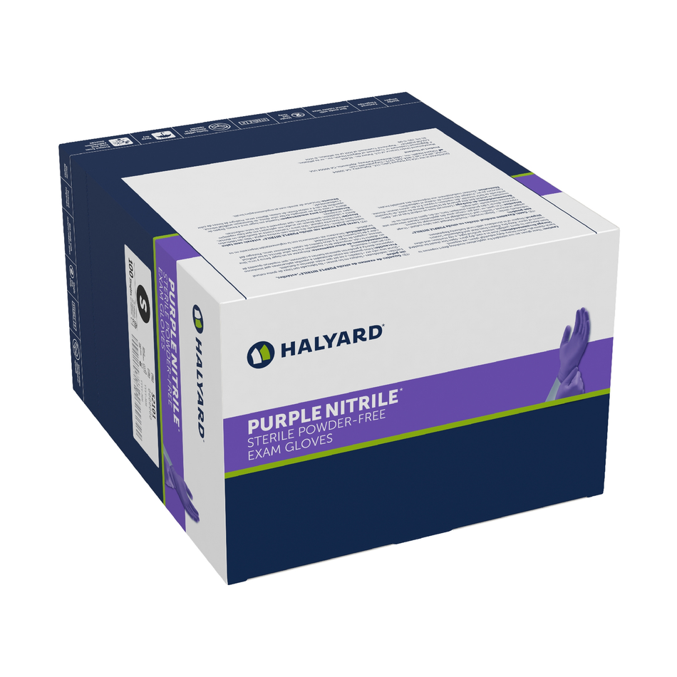 Halyard Purple Sterile Nitrile Exam Gloves, Powder-Free 9.5" Cuff, Size S (Single Packs)