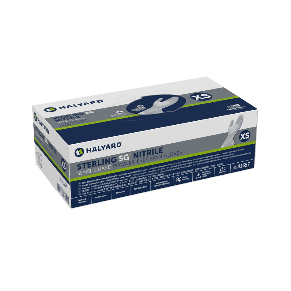 Halyard Sterling SG Nitrile Exam Gloves, Powder-Free 9.5" Cuff, Size XS