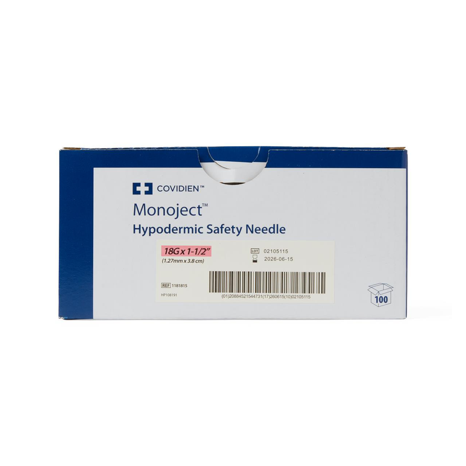 Monoject Hypodermic Safety Needle, 18G x 1-1/2"