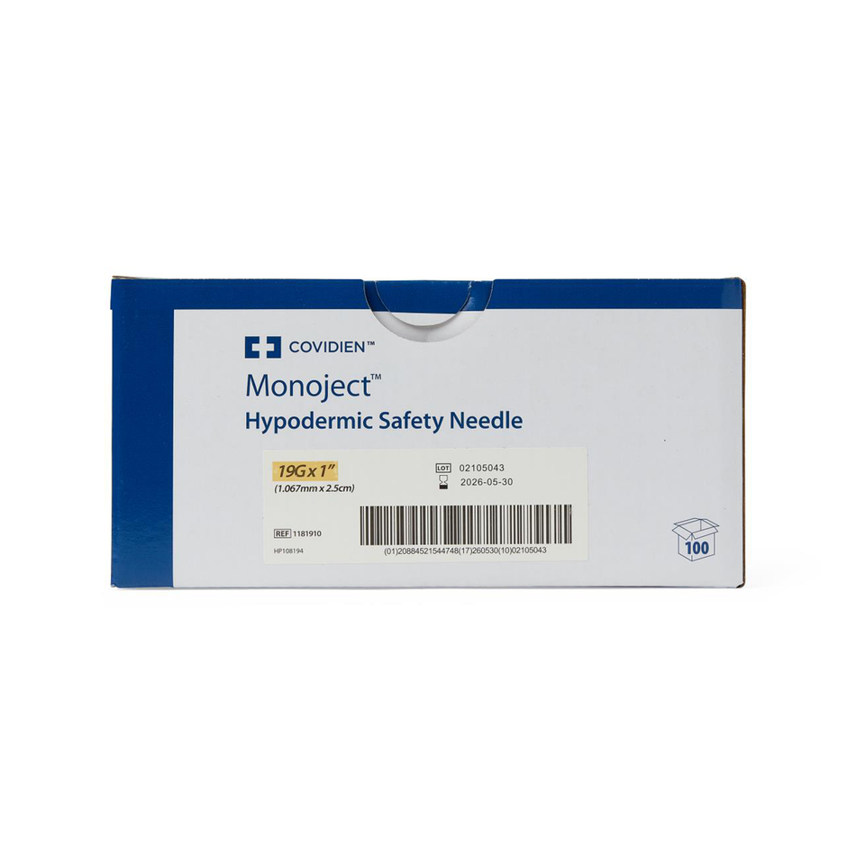 Monoject Hypodermic Safety Needle, 19G x 1"